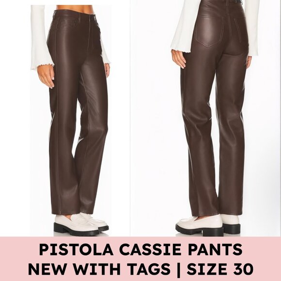 pistola Pants - Pistola Cassie Faux-Leather Straight Pants, Coffee Bean (30) High Rise, Western